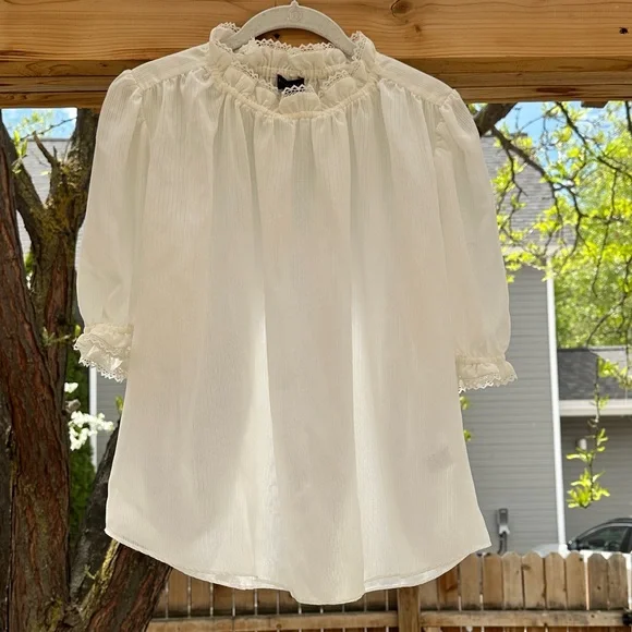 NWOT Current Air Anthropologie Airy Sheer Ruffles Puff Sleeve Blouse medium - Picture 10 of 17